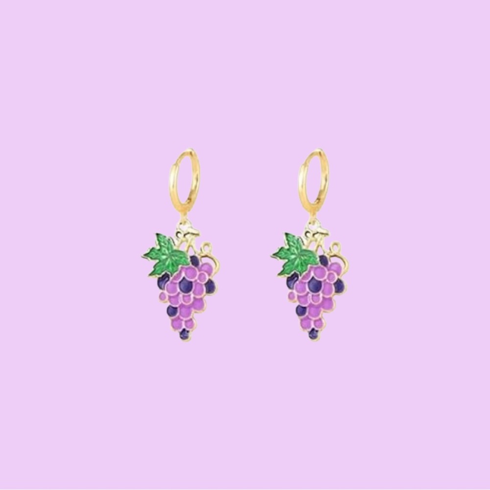 Gold and Purple Grape Earrings